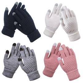 BDSHUNBF 4 Pairs Women's Winter Touch Screen Gloves Women, Warm Touchscreen Gloves, Gloves Winter Texting Gloves Elastic Cuff Anti-Slip Gloves, Winter Gloves Touchscreen (4, 4, M)