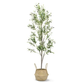 Liyarya Artificial Olive Tree Indoor 6FT, Faux Olive Trees with Wicker Basket, Lifelike Fruits & Trunk, 6 FT Tall Fake Olive Trees for Home Office Living Room, 6' Artificial Potted Olive Tree Indoor