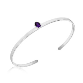 Tuscany Silver Oval Purple Cubic Zirconia Torque Bangle