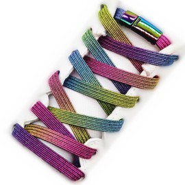 nikwesm Magnetic No Tie Elastic Shoe Laces for Kids Adults, No screw, One Size Fits All (silver rainbow)