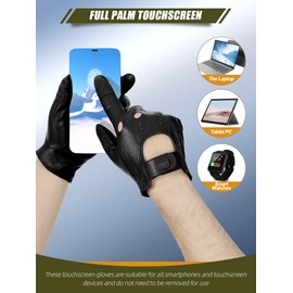 GSG SINCE 1998 Men's Leather Gloves Made of Sheepskin Leather - Touchscreen Driving Gloves, Unlined, Breathable for Car, Motorcycle & Outdoor M210611, Black (palm holes), M