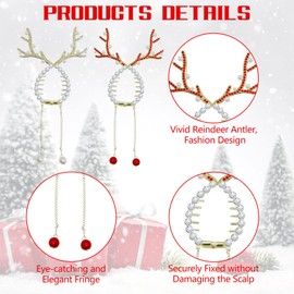 2Pcs Christmas Hair Accessories, Christmas Reindeer Ponytail Bun Holder Claw Clips Supplies, Xmas Hair Accessories for Women, Winter Hair Clip with Rhinestone Pearl Design Metal Hair Clips for Women