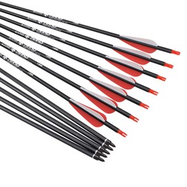 Archery Carbon Arrow Hunting Target Practice Arrows 26 Inch with Removable Tips for Compound & Recurve Bow Spine 500 12PCS