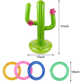 EVERMARKET Inflatable Cactus Ring Toss Game Set,Pool Party Supplies Favors Summer Party Floats, Includes Inflatable Cactus,4 Color Rings (2 Sets)