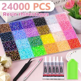 30000 PCS Resin Jelly Rhinestones Bedazzling Kit with Nail Rhinestones, 24 Colors 3mm Flatback Rainbow Gems with Paste Solution and Rhinestone Pen & Pliers for DIY Crafts Clothing Shoes Nail Art
