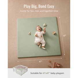 Blissful Diary Vegan Leather Baby Play Mat, 47x47 Thicken Foam Cushioned & Waterproof Playpen Mat for Infants and Toddlers, Stylish and Just Wipe-Clean Playmat for Baby Play on Floor, Light Green