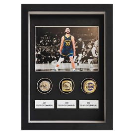 Championship Ring Display Case,3 Baseball Ring Display Case ,Wooden Baseball Ring Holder Wall Mount Shadow Box with Real Glass Door for Multiple Sports Champion Rings,with 5x7 Photo Frame,Black.
