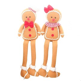 KAHAUL Christmas 2pc Gingerbread Man Long Plush Stuffed Chocolate Cookie House Shape Decor Cushion Funny Xmas Tree Party Decor Doll Plushie (Gingerbread Man 3-4)