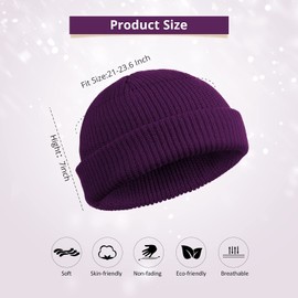SATINIOR Trawler Beanie Watch Hat Roll-up Edge Skullcap Fisherman Beanie for Women Men(Purple,1 Piece)