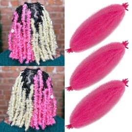 Pink Marley Hair for Kids 3 Pack Pre-Separated Spring Twist Hair for Soft Locs Hot Pink Kids Braiding Hair 16 Inch Springy Afro Twist Crochet Hair Marley Twist Braiding Hair