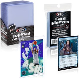 BCW 100 cargadores superiores + fundas de centavo | 100 cada una: fundas para tarjetas coleccionables y cargadores superiores para tarjetas | para tus