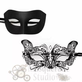 Unbranded Couples Black Minimalist and Black Catwoman Costume Party Masquerade Masks Set