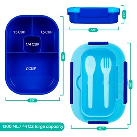 Generic DifaBella Kids Lunch Box with Antispill Lid, Bento Box for Kids with 4 Compartments BPA-Free Plastic, Spoon & Fork Included, Compact and Colorful Meal Container (Blue), 8.66 x 5.9 x 2.7