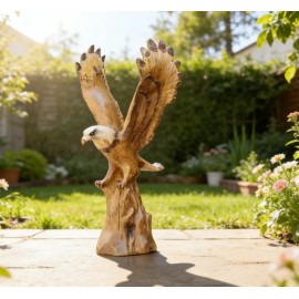 Eagle on Tree Stump Figurine Resin Wood Look Eagle Statue for Home DecorColor: Brown, Size: One Size