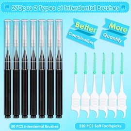 Jupwalz 270Pcs Interdental Brush, 220Pcs Soft Dental Picks & 50Pcs Braces Brush for Teeth, Bendable Braces Flossers Heads Interdental Brushes Between Teeth Oral Tooth Braces Cleaner Kit (Black)