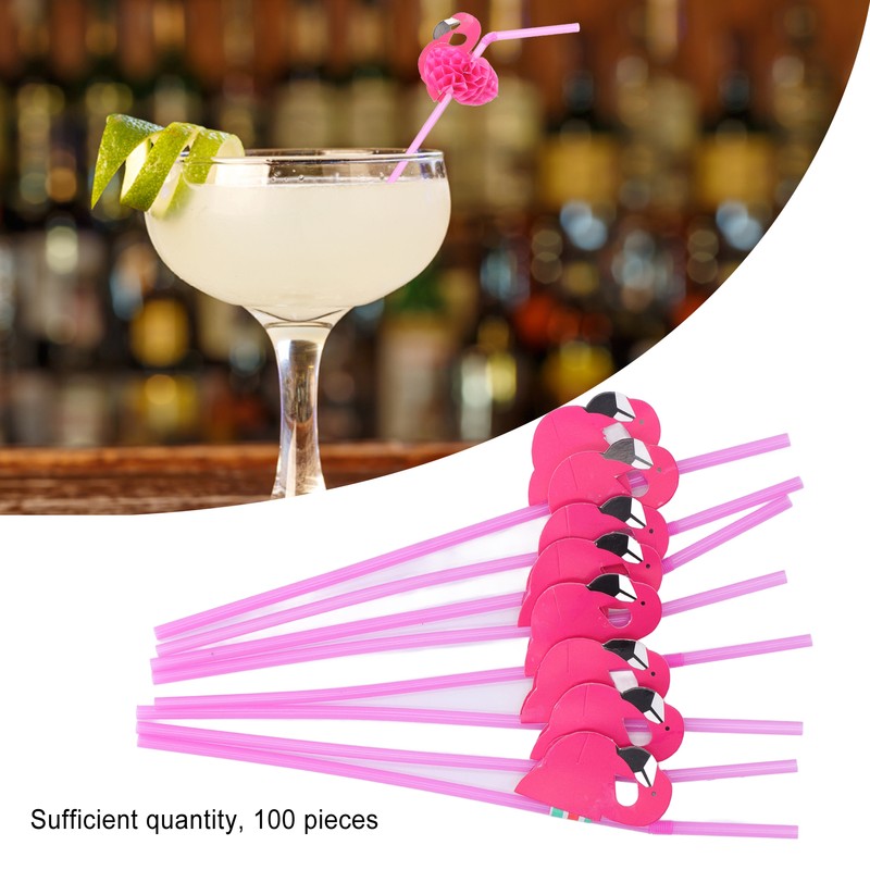 100Pcs Flamingo Drinking Straws Cute Pattern Environmentally Friendly Bendable Cocktail