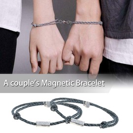 EMSea Pair of Couple Magnetic Bells Bracelets Alloy Pendant Adjustable Braided Rope Lovers Jewelry Set for Valentine's Day Anniversary