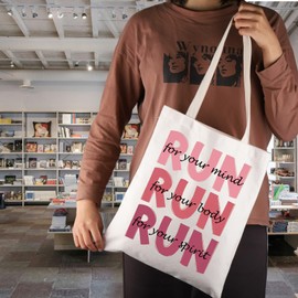JNIAP Running Gift For Runner Marathon Runner Tote Bag Sports Gift For Hiking (RUN for your mind Tote Bag)