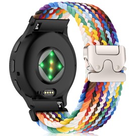 MiKoyi 18 mm Watch Straps Compatible with Garmin Venu 3S 41 mm/Forerunner 265S/255S/255S Music, Adjustable Braided Nylon Sport Straps for Garmin Vivoactive 4S/Vivomove 3S/Active S/Venu 2S, Rainbow