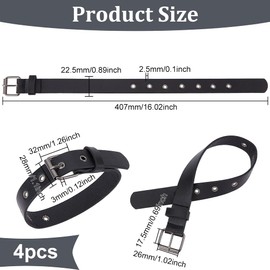 FINGERINSPIRE 4 Pcs Traditional Kilt Extender Straps Leather Cuff Belt Buckles 0.9x16 inch Black PU Leather Adjustable Belt with Metal Square Buckle Women's Belt for Coat Jacket Dress Bags DIY Craft