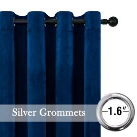 Timeper Velvet Curtains Navy Blue, 63 inch Length Short Window Panels Half Blackout Heat Insulated Soundproof Noise Reducing Drapery for Bedroom/Kids Room, Grommet Top, W52 x L63, 2 Panels