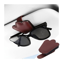 AICEL Sunglasses Holder for Car Sun Visor, Magnetic Leather Auto Glasses Hanger Clip, Eyeglasses Ticket Card Clip Mount for Automotive Visor, Universal Car Accessories for Most Vehicles (Red)