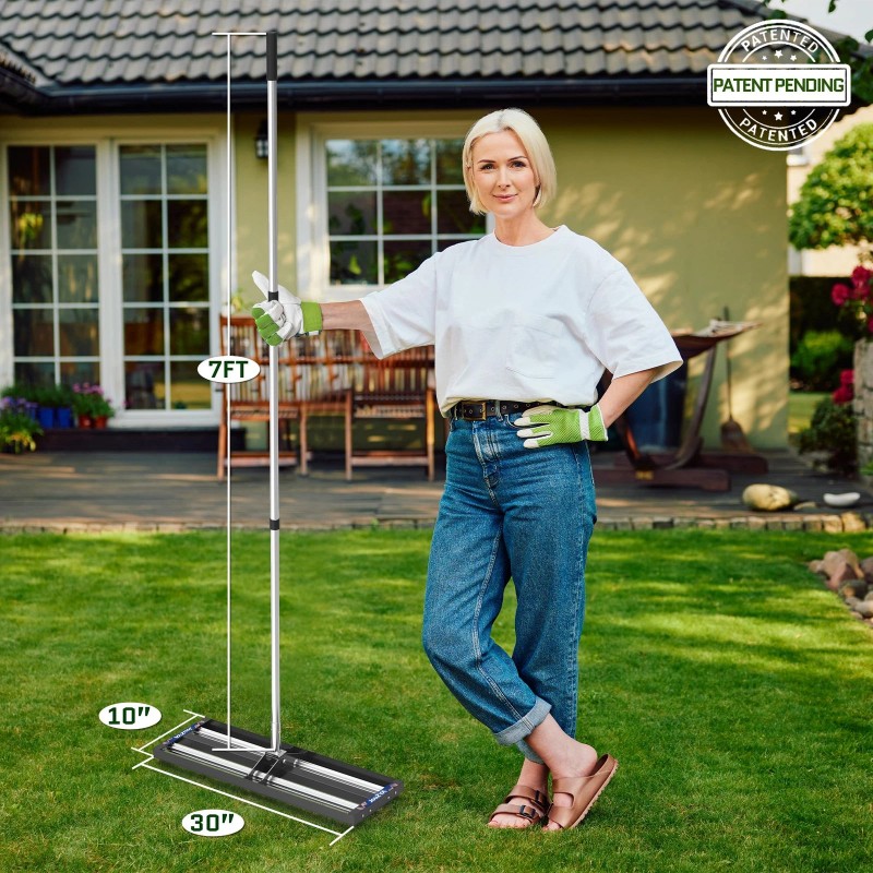 Jouzya Updated Lawn Leveling Rake with Aluminum Rollers, Stainless Steel