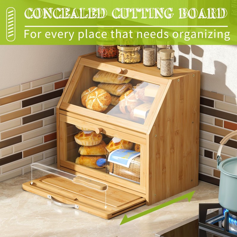 BMOSU Bread Box with Cutting Board Kitchen Bread Storage Organizer