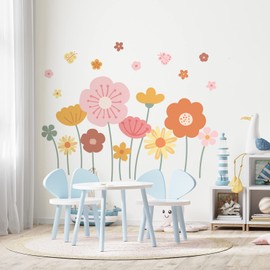 Zonon 6 Pcs Flowers Wall Decals Stickers Vinyl Removable Peel and Stick Colorful Dragonflies Floral Wall Murals Decor for Bedroom Living Room Nursery(Cute)