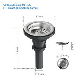 POPFLY 3-1/2 Inch Kitchen Sink Drain Kit - 304 Brushed Stainless Steel Sink Strainer Basket with Removable Deep Basket, Sealing Stopper & Tailpiece, Fits Standard Kitchen Sinks