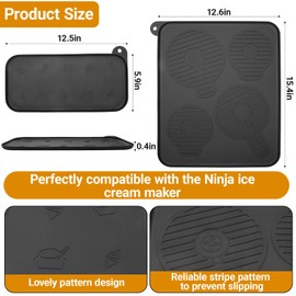 Palksky Silicone Mat for Ninja Swirl Ice Creami Maker,1 Set of 2 Silicone Pad for Ninja Soft Serve Cream Machine Accessories and Creami Pint Containers,Black