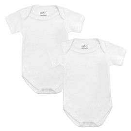 Baby Bodysuits, Baby Vests, Newborn Vests, Cotton Short Sleeved, British Made for Boys or Girls, 2 Pack, White, Newborn