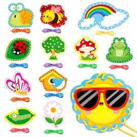 Omlisca Springtime Lacing Cards 12 Packs Sewing Kits Rainbow Flower Butterfly Cardboard Sewing Cards Lacing Games for Developing Imagination School Learning Activity Supplies Spring Decorations