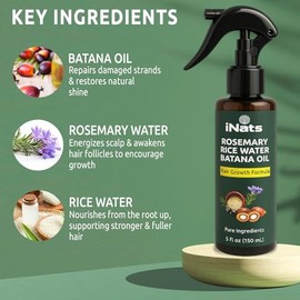 Rosemary Water Spray for Hair Growth w/Rice Water, Biotin, Batana & Peppermint Oil – Non-Sticky Organic Hair Growth Spray to Control Hair fall & Stren