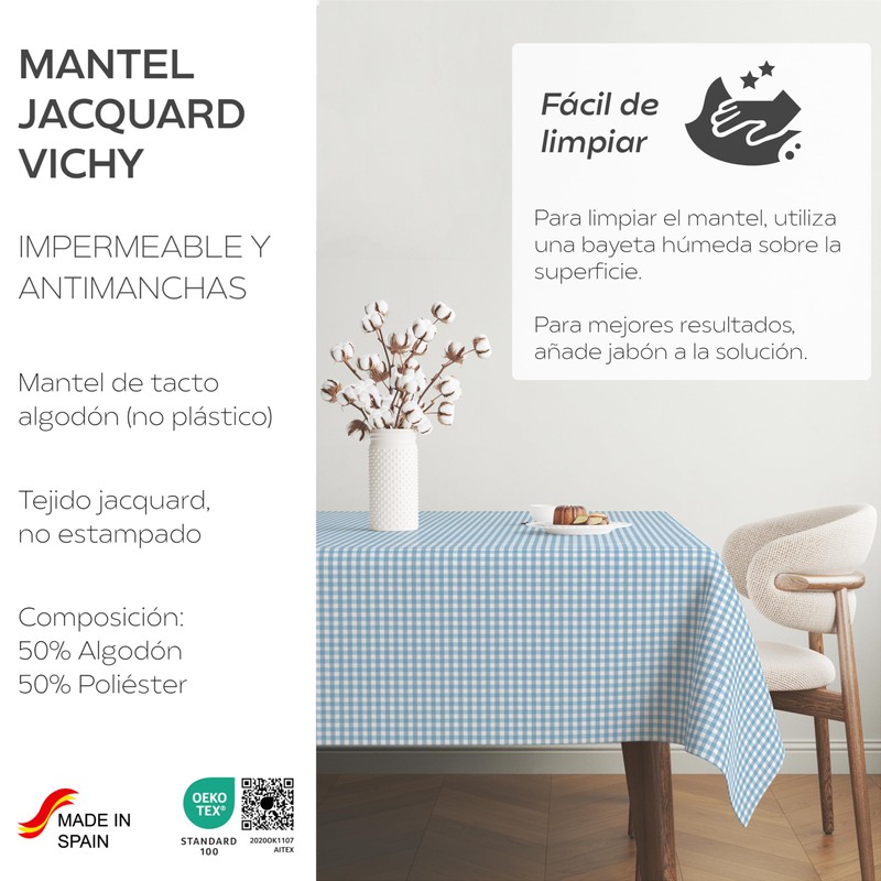 Martina Home TEFLONATED TABLECLOTH MADE Petit Vichy Blue 220X140 CM