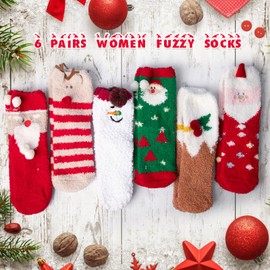 Yunkctuk 6 Pairs of Christmas Cuddly Socks Women, Autumn Winter Warm Fluffy Socks Made of Coral Fleece, Soft House Socks Bed Socks Cute Winter Socks Women, Christmas Gifts for Women, 35-40, Christmas