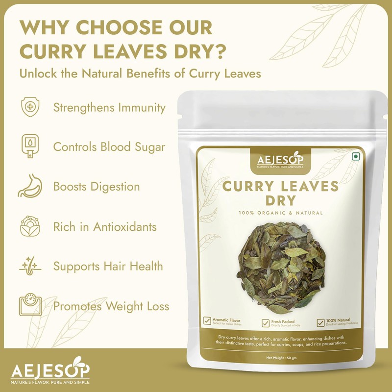 AEJESOP Curry Leaves dried, Curry Leaf from India, 1.76oz(50 g)