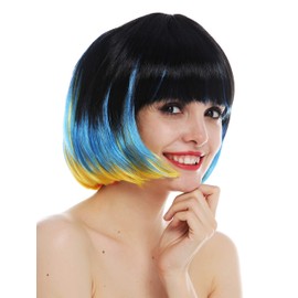 WIG ME UP - 31782 Wig Carnival Women's Bob Pony Short Bird of Paradise Colourful Black Blue Red Yellow