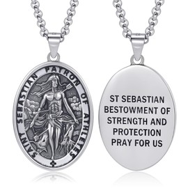 LES OSEWA Saint Sebastian Necklace for Men 925 Sterling Silver Catholic Patron St Sebastian Medal Pendant Necklace Medallion Protection Jewelry Religious Gifts for Women