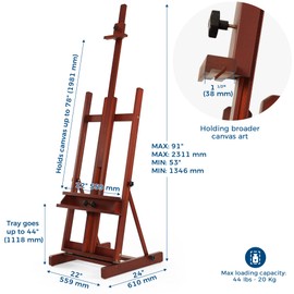 VISWIN Large H-Frame Easel 53"-91 "H, Hold Canvas up to 78", Premium Beech Wood Easel Stand for Painting with Larger Storage Tray, Adjustable Floor Art Easel for Adults, Artists - Walnut
