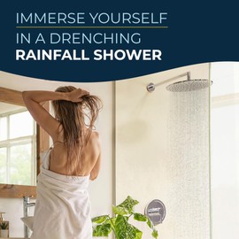 HammerHead Showers® Solid Metal 12 Inch Rainfall Shower Head, Large Rain Shower Head, 2.5 GPM High Flow Shower Head Optimized for Pressure, Wall-Mounted or Ceiling Rain Shower Head, Chrome