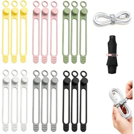 Organizador de Gestión de Cables, Organizador de Cables de Datos Reutilizable, Bridas de Silicona, Organizador de Cables Elásticos Multiusos para Sujetar y Agrupar Cables (18)