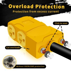 Overload Protection 50 Amp to 20 Amp 110V RV Generator Distribution Adapter, 50 Amp to 110 Adapter, NEMA 14-50P to 4 X 5-20R/15R, 4-Prong 50A to Multiple Household Outlet Adapter, ETL Listed 1.5FT