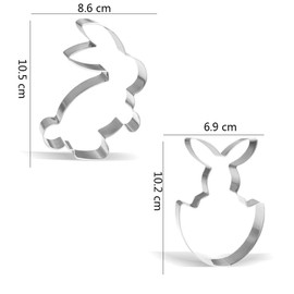 Easter Bunny Cookie Cutters - Pack of 5 - Rabbit, Rabbit Head, Egg Filled with Rabbit, Sitting Rabbit, Rabbit Ears - Stainless Steel