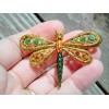 Unbranded 18K GOLD PLATED PERIDOT AND AMBER CRYSTAL DRAGONFLY BROOCH