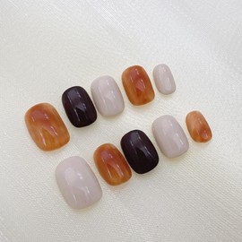 RosiFoxi Nails Handmade Nail Tip, Flesh Nails, Elegant, Cute, Amber, Short, Medium, Long French Nails, Colors, Parties, Holidays, Commutes, Nail Art, Pack of 10 (M, Cream Latte)