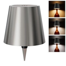Wireless Bottle Lamp, Wireless Bottle Lamp Shade with 3 Color Temperature, Rechargeable Stepless Dimming LED Wine Bottle Lights for Any Bottle, Desk Lamp for Bedroom Restaurant - Electroplating Silver