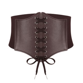 Magibag Magibag Lace-up Corset Belt for Women Elastic Belt Tied Waspie Pirate Costume Waist Belt for Renaissance (Brown, S/Waist 25.6"-34")