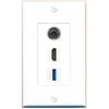 RiteAV 1 Port 3.5mm HDMI USB-3 Jack Coupler Female-Female Wall Plate [White]
