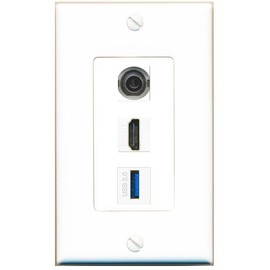 RiteAV 1 Port 3.5mm HDMI USB-3 Jack Coupler Female-Female Wall Plate [White]